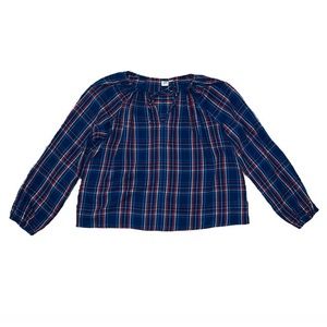 Gap Plaid Keyhole Blouse, Size Medium, Blue, Red, White